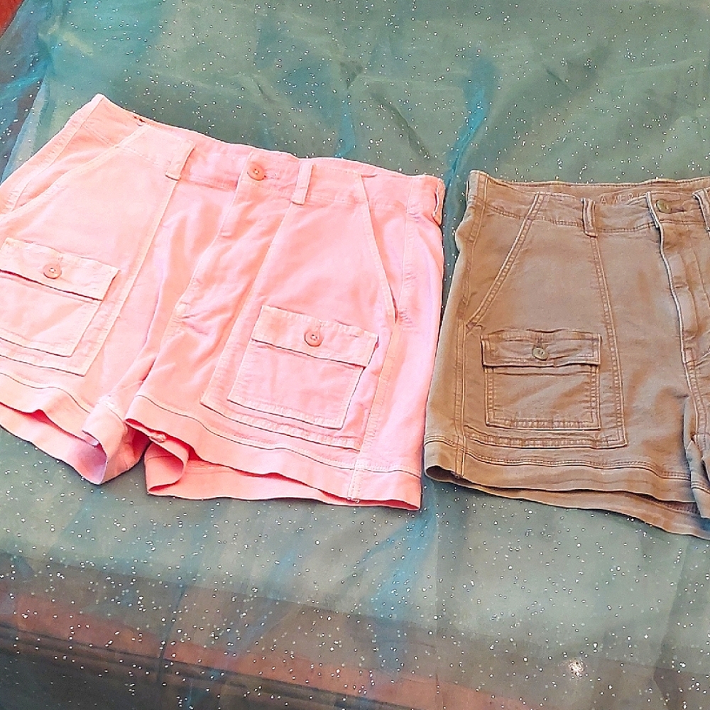 Women's Cotton Cargo Shorts - Pink and Olive